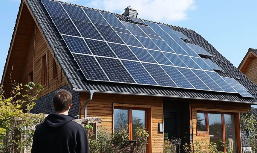 man looking at panels